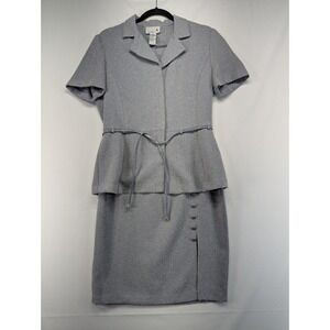 Scarlett‎ Vintage Silver Blue Metallic Peplum Skirt Suit Set 9/10 Short Sleeve